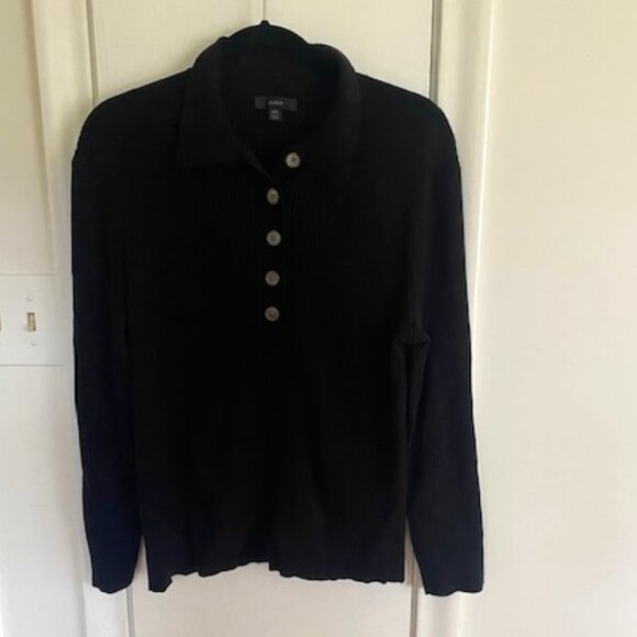 J. Crew Sweaters - J Crew Black Collared Polo Sweater with Buttons Ribbed XXL